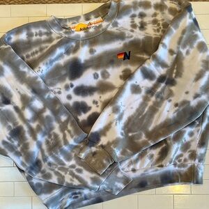 AVIATOR NATION Hand Dyed Relaxed Crewneck Tie Dyed Sweatshirt (Grey/ Olive, XS)
